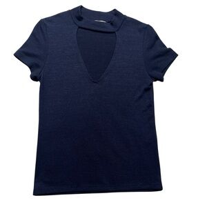 Aritzia Wilfred Free Navy Blue Robillard Top Choker Mock Neck Cut Out SZ S